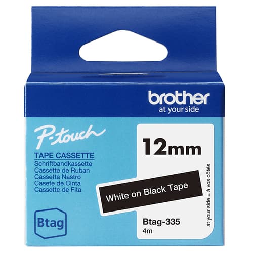 Brother BTAG-335 - White on black - Roll (1.2 cm x 4 m) 1 cassette(s) hanging box - label tape