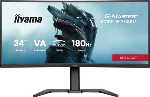 iiyama G-MASTER Red Eagle GCB3484WQSU-B1 - LED monitor - gaming - curved - 34" (31.4" viewable) - 3440 x 1440 UWQHD @ 180 Hz - VA - 500 cd/m� - 4000:1 - 0.4 ms - 2xHDMI, DisplayPort, 2xUSB-C, 2xUSB - speakers - black — view 3