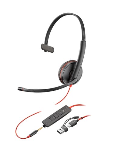 Poly Blackwire 3215 - Blackwire 3200 Series - headset - on-ear - wired - 3.5 mm jack, USB-C - black - Certified for Skype for Business, Avaya Certified, Cisco Jabber Certified, UC certified