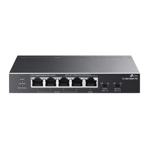 TP-Link TL-SG1005P-PD V1 - Switch - unmanaged - 4 x 10/100/1000 (PoE+) + 1 x 10/100/1000 (PoE++) - desktop, wall-mountable - PoE++ (66 W)