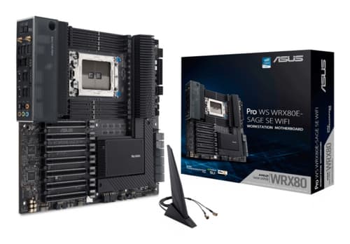 ASUS Pro WS WRX80E-SAGE SE WIFI - Motherboard - extended ATX - Socket sWRX8 - AMD WRX80 Chipset - USB-C Gen 2x2, USB-C Gen2, USB 3.2 Gen 2, USB 3.2 Gen 1 - 2 x 10 Gigabit LAN, Wi-Fi 6, Bluetooth - HD Audio (8-channel)