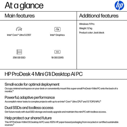 HP ProDesk 4 G1i AI - Mini Core Ultra 5 235T / up to 5 GHz - RAM 16 GB - SSD 256 GB  — view 4
