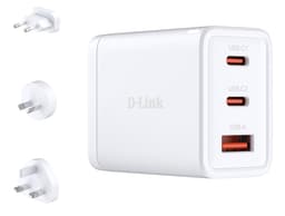 D-Link DCP-651 - Power adapter - GaN - 65 Watt - 5 A - PD 3.0, QC 4.0 - 3 output connectors (2 x USB-C, USB Type A)