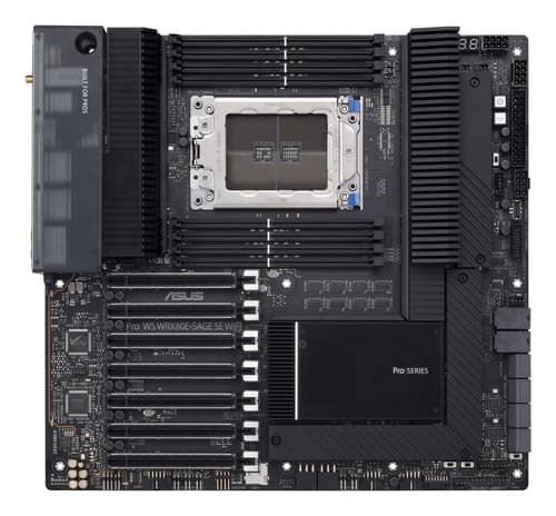 ASUS Pro WS WRX80E-SAGE SE WIFI - Motherboard - extended ATX - Socket sWRX8 - AMD WRX80 Chipset - USB-C Gen 2x2, USB-C Gen2, USB 3.2 Gen 2, USB 3.2 Gen 1 - 2 x 10 Gigabit LAN, Wi-Fi 6, Bluetooth - HD Audio (8-channel) — view 3