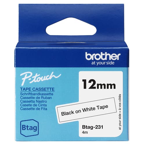 Brother BTAG-231 - Black on white - Roll (1.2 cm x 4 m) 1 cassette(s) hanging box - label tape