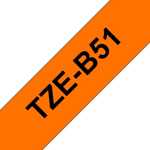 Brother TZe-B51 - Standard adhesive - black on fluorescent orange - Roll (2.4 cm x 5 m) 1 cassette(s) laminated tape - for Brother PT-D600, P-Touch PT-D800, E550, E800, P900, P950, P-Touch Cube Plus PT-P710