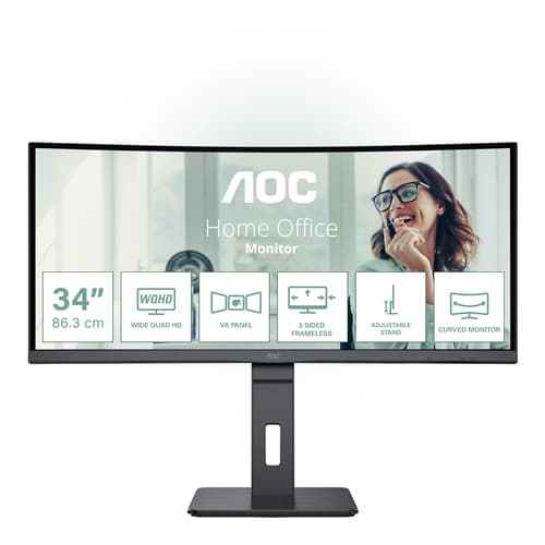 AOC Pro-line CU34P3CV - P3 Series - LED monitor - curved - 34" - 3440 x 1440 UWQHD @ 100 Hz - VA - 300 cd/m� - 3000:1 - 4 ms - HDMI, DisplayPort, USB-C - speakers - black