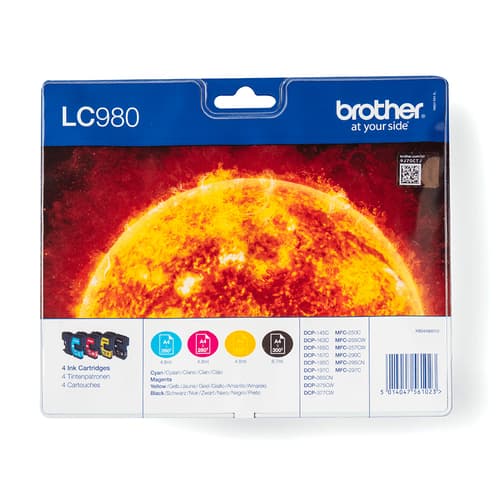 Brother LC980VALBPDR - 4-pack - black, yellow, cyan, magenta - original - blister - ink cartridge - for Brother DCP-145, 163, 165, 195, 365, 373, 375, 377, MFC-250, 255, 290, 295, 297 — view 1