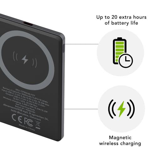 dbramante1928 re-charge - Power bank - MagSafe - 5000 mAh - 20 Watt - Apple 2.4A, BC 1.2, PD 2.0, PD 3.0, QC 2.0, QC 3.0, PE 1.1+, PE 2.0+ - 2 output connectors (24 pin USB-C, magnetic) - on cable: USB-C - grey — view 4