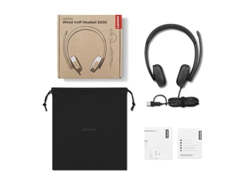 Lenovo 5000 - Headset - on-ear - wired - USB-C - black - Certified for Microsoft Teams — view 10