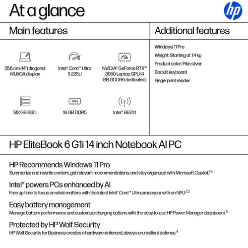 HP EliteBook 6 G1a Notebook AI - AI PC - 14" - Intel Core Ultra 5 - 225U - 32 GB RAM - 512 GB SSD - UK — view 5