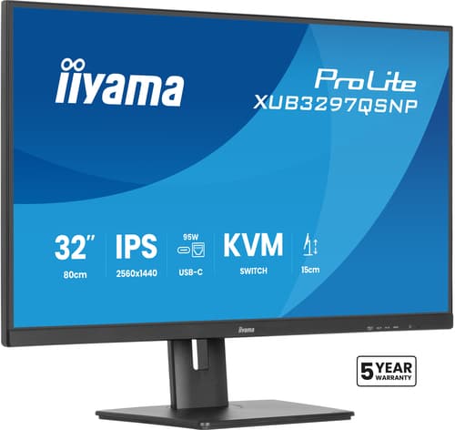 iiyama ProLite XUB3297QSNP-B1 - LED monitor - 32" (31.5" viewable) - 2560 x 1440 QHD @ 100 Hz - IPS - 350 cd/m� - 1000:1 - 1 ms - HDMI, DisplayPort, USB-C - speakers - black, matte