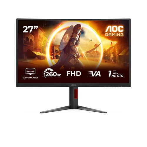 AOC Gaming C27G4Z2 - G4 Series - LED monitor - gaming - curved - 27" - 1920 x 1080 Full HD @ 260 Hz - VA - 300 cd/m� - 3000:1 - HDR10 - 0.3 ms - 2xHDMI, DisplayPort - black, red