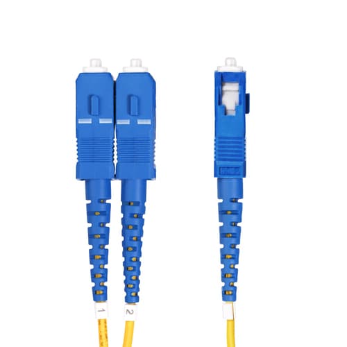 StarTech.com 15m (50ft) LC to SC (UPC) OS2 Single Mode Duplex Fiber Optic Cable, 9/125�m, Laser Optimized, 10G, Bend Insensitive, Low Insertion Loss - LSZH Fiber Patch Cord (SMLCSC-OS2-15M) - Patch cable - LC/UPC single-mode (M) to SC/UPC single-mode (M) - 15 m - 2 mm - fibre optic - duplex - 9 / 125 micron - OS1/OS2 - halogen-free, passive - yellow — view 3