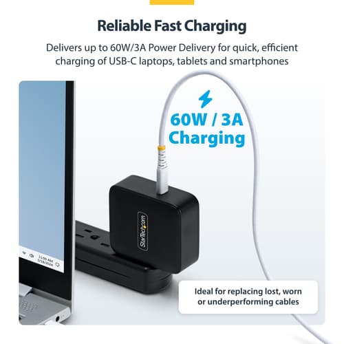 StarTech.com - USB cable - 24 pin USB-C (M) to 24 pin USB-C (M) - USB 2.0 - 3 A - USB Power Delivery (60W), straight, rugged, Power Delivery 2.0 support - white — view 7