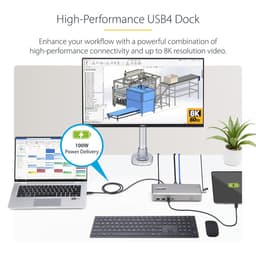 StarTech.com USB4 Docking Station, USB-C 40Gbps, Dual Video HDMI, Up to 2x 4K 60Hz 4:4:4 (RGB) or 2x 4K 120Hz 4:2:2, Multi-Monitor Dock, 6x USB, 2.5GbE, 100W PD - Docking station - USB4 / Thunderbolt 4 - 2 x HDMI - 1GbE, 2.5GbE - 180 Watt