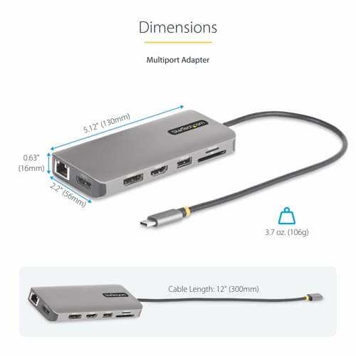 StarTech.com USB-C Triple-Monitor Multiport Adapter, HDMI/DP/Card Reader - Docking station - USB-C 3.2 Gen 1 / Thunderbolt 3 / Thunderbolt 4 - HDMI, 2 x DP - 1GbE — view 8