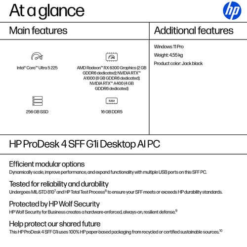 HP ProDesk 4 G1i AI - SFF Core Ultra 5 225 / up to 4.9 GHz - RAM 16 GB - SSD 256 GB - NVMe - Intel Graphics - Gigabit Ethernet - Win 11 Pro - monitor: none - jack black - Smart Buy — view 4