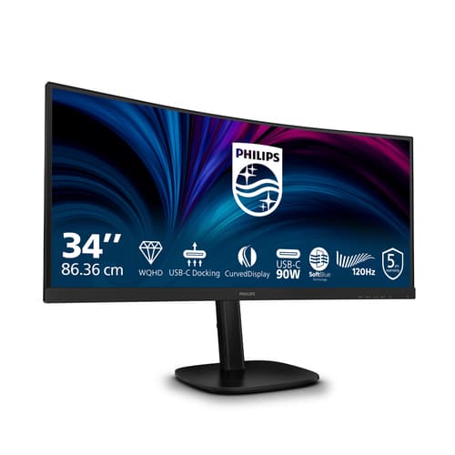 Philips 34B2U3600C - 3000 Series - LED monitor - curved - 34" - 3440 x 1440 WQHD @ 120 Hz - VA - 3500:1 - HDMI, DisplayPort, USB-C - speakers - textured black — view 3