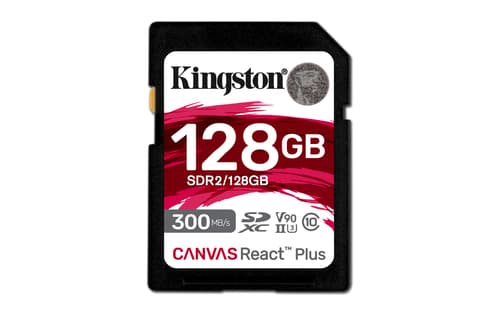 Kingston Canvas React Plus - Flash memory card - 128 GB - Video Class V90 / UHS-II U3 / Class10 - SDXC UHS-II