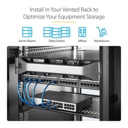 StarTech.com 2-Pack 1U Server Rack Shelf, Vented, 44lb Capacity, 16" Deep (CABSHELF116V2PK) - Rack shelf - black - 1U - 19" (pack of 2)