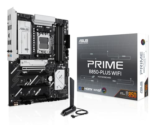 ASUS PRIME B850-PLUS WIFI - Motherboard - ATX - Socket AM5 - AMD B850 Chipset - USB-C 3.2 Gen2, USB 3.2 Gen 2, USB 3.2 Gen 1, USB-C 3.2 Gen 1 - 2.5 Gigabit LAN, Wi-Fi 6E, Bluetooth - onboard graphics (CPU required) - HD Audio (8-channel)