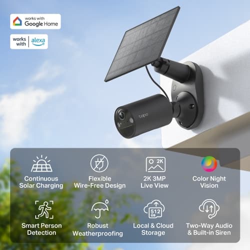 Tapo C411 KIT V2 - Network surveillance camera - outdoor - dustproof / waterproof - colour (Day&Night) - 3 MP - 2304 x 1296 - 2K - fixed focal - audio - wireless - Wi-Fi - H.264 - with Solar Panel — view 3