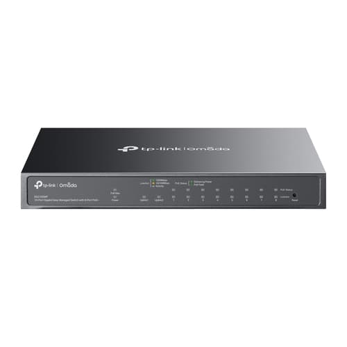 TP-Link Omada ES210GMP V1 - Switch - Managed - 8 x 10/100/1000 (PoE+) + 1 x 10/100/1000 + 1 x combo Gigabit SFP/RJ-45 (uplink) - desktop, wall-mountable - PoE+ (123 W)