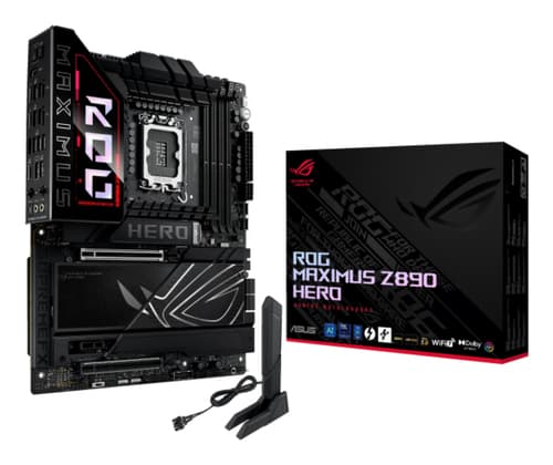 ASUS ROG MAXIMUS Z890 HERO - Motherboard - ATX - LGA1851 Socket - Z890 Chipset - USB4, USB 3.2 Gen 1, USB-C 3.2 Gen2, USB 3.2 Gen 2 - Wi-Fi 7, Bluetooth, 5 Gigabit Ethernet - onboard graphics (CPU required) - HD Audio (8-channel)