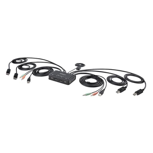 StarTech.com 2-Port Dual-Monitor DisplayPort Cable KVM Switch, 4K 60Hz, Compact KVM with 5ft/1.5m USB-A/DisplayPort/Audio Integrated Cables, Bus Powered - Remote Push Button/Hotkey Switching (C2-DD46-UA2-CBL-KVM) - KVM / audio / USB switch - compact - 2 x KVM / audio / USB - 1 local user - desktop