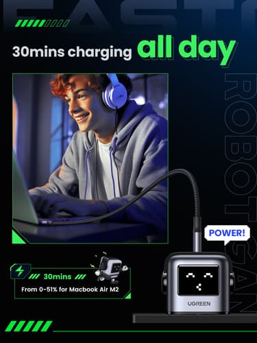 Ugreen USB-A+2C 65W UNO GAN CHARGER Mobile phone, Laptop, Tablet Black AC, USB Indoor — view 10