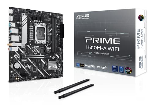 ASUS PRIME H810M-A WIFI - Motherboard - micro ATX - LGA1851 Socket - H810 Chipset - USB-C 3.2 Gen 1, USB 3.2 Gen 2, USB 3.2 Gen 1 - Gigabit LAN, Wi-Fi 6, Bluetooth - onboard graphics (CPU required) - HD Audio (8-channel)