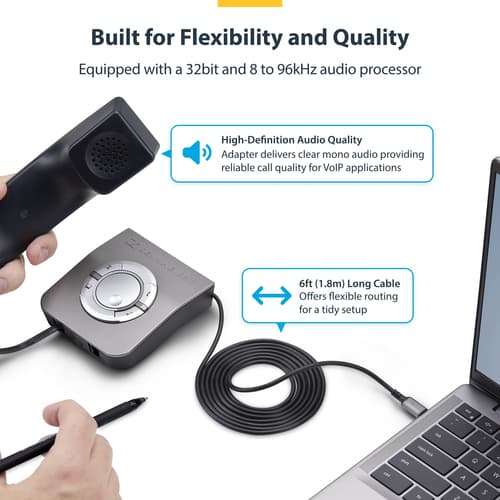 StarTech.com USB-C to RJ9 Adapter for Office Phone Handset or Wired/Wireless Headset, Use Existing Landline Hardware, 6ft/1.8m, For Laptop/Desktop Computer/Mobile - Headset adapter - 24 pin USB-C male to RJ-9 male - 1.8 m - black - bus powered — view 11