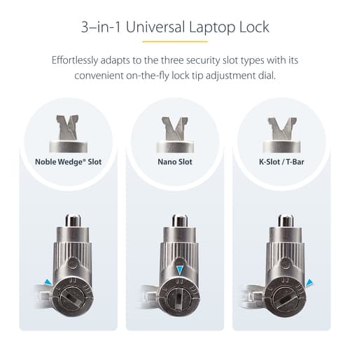 StarTech.com 25-Pack Universal Laptop Lock 6.6ft, Keyed Alike Locking Cable, Security Cable, Compatible w/Noble Wedge/Nano/K-Slot, Anti-Theft Cut-Resistant Cable - TAA - Security cable lock - silver, black - 2 m - TAA Compliant (pack of 25) — view 22
