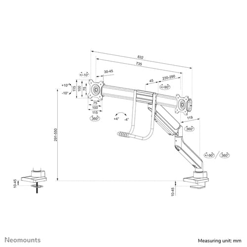 Neomounts by Newstar Screen Desk Mount 2 screens(topfix clamp &grommet) — view 21