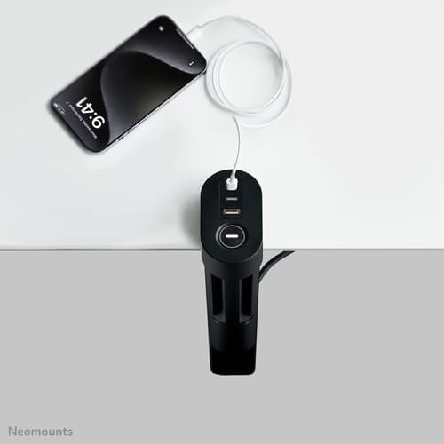 Neomounts - Power strip - USB-C + USB-A - AC 230 V - 3680 Watt - input: Type F - output connectors: 3 (2 x 24 pin USB-C (PD), USB, 3 x power Type F) - 1.4 m cord - black - with Clamp Desk Mount — view 9