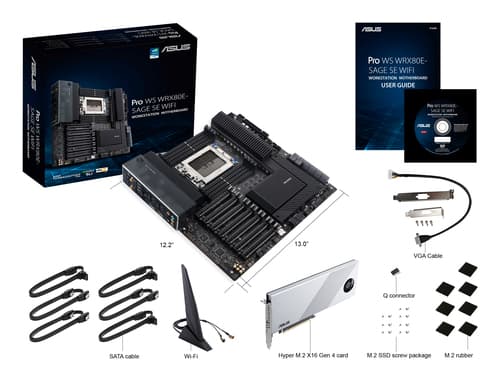 ASUS Pro WS WRX80E-SAGE SE WIFI II - Motherboard - extended ATX / SSI EEB - Socket sWRX8 - AMD WRX80 Chipset - USB-C 3.2 Gen 2x2, USB-C 3.2 Gen2, USB 3.2 Gen 2, USB 3.2 Gen 1 - 2 x 10 Gigabit LAN, Wi-Fi 6E, Bluetooth - HD Audio (8-channel) — view 8