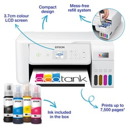 Epson EcoTank ET-2876 - Multifunction printer - colour - ink-jet - ITS - A4 (media) - up to 10 ppm (printing) - 100 sheets - Wi-Fi, USB - white