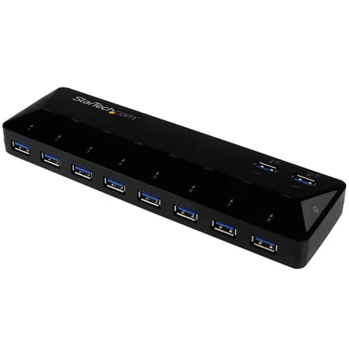 StarTech.com 10 Port USB 3.0 Hub with Charge & Sync Ports - 8 x USB-A, 2 x USB-A Fast Charge Ports - Multi Port Powered USB Hub (ST103008U2C) - USB peripheral sharing switch - 10 x SuperSpeed USB 3.0 - desktop - for P/N: DKWG30DPHPD, DKWG30DPHPDU, TB33A1C, USB312SAT3CB, USB315CB2M, USBLTM1MBK, USBLTM1MWH
