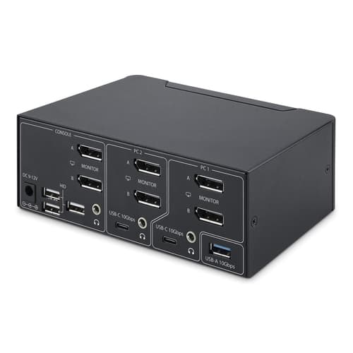 StarTech.com 2-Port Dual-Monitor DisplayPort KVM Switch, 8K 60Hz / 4K 144Hz, DP 1.4, 2x USB 10Gbps Ports, 4x USB HID Ports, Hotkey Switching, TAA Compliant - KVM / audio / USB switch - 2 x KVM / audio / USB - 1 local user - desktop - TAA Compliant — view 3