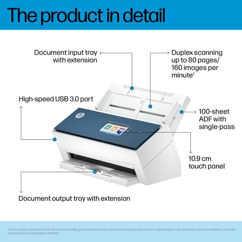 HP ScanJet Enterprise Flow N9000 sn1 - Document scanner - CMOS / CIS - Duplex - A3/Ledger - 600 dpi x 600 dpi - up to 80 ppm (mono) / up to 80 ppm (colour) - ADF (100 sheets) - up to 30000 scans per day - USB 3.0, Gigabit LAN — view 4