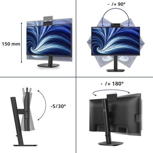 Philips 24B2N3200JH - 3000 Series - LED monitor - 24" (23.8" viewable) - 1920 x 1080 Full HD (1080p) @ 120 Hz - IPS - 1500:1 - HDMI, VGA, DisplayPort - speakers - black — view 4