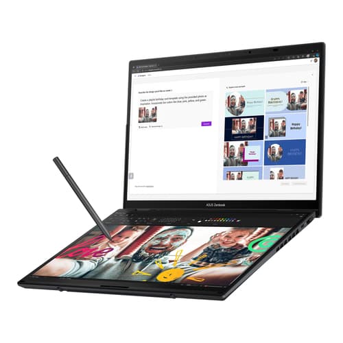 ASUS Zenbook Duo OLED UX8406CA-QL135W - 180-degree hinge design - Intel Core Ultra 7 - 255H / up to 5.1 GHz - Evo - Win 11 Home - Arc Graphics 140T - 16 GB RAM - 1 TB SSD NVMe - 14" OLED touchscreen 1920 x 1200 @ 120 Hz - Wi-Fi 7, Bluetooth - inkwell grey — view 7