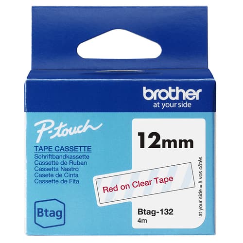 Brother BTAG-132 - Red on clear - Roll (1.2 cm x 4 m) 1 cassette(s) hanging box - label tape