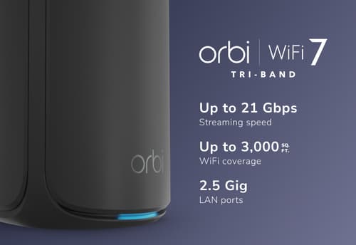 NETGEAR Orbi 870 Series RBE870B - Wi-Fi system - (router) - up to 3,000 sq.ft - mesh 10GbE, 2.5GbE, Wi-Fi 7 Multi-Band