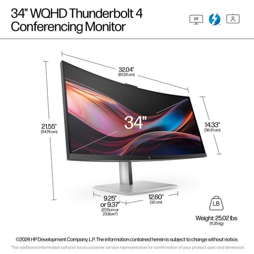 HP 734pm - Series 7 Pro - LED monitor - curved - 34" - 3440 x 1440 WQHD @ 120 Hz - IPS Black - 400 cd/m� - 2000:1 - DisplayHDR 400 - 5 ms - Thunderbolt 4, HDMI, DisplayPort, USB-C - speakers - black, silver — view 6