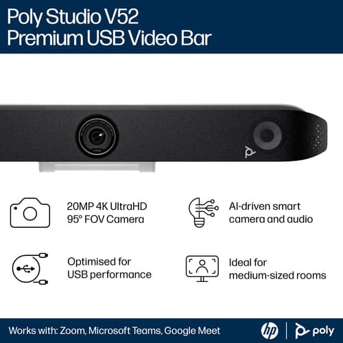 Poly Studio V52 - Without power cord - USB video bar - white - TAA Compliant — view 8