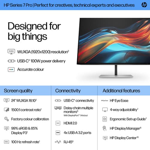 HP 724pu - Series 7 Pro - LED monitor - 24" - 1920 x 1200 WUXGA @ 100 Hz - IPS - 350 cd/m� - 1500:1 - 5 ms - HDMI, DisplayPort, USB-C - black, silver — view 5