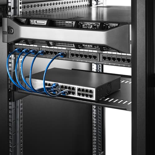 StarTech.com 2-Pack 1U Server Rack Shelf, Vented, 44lb Capacity, 16" Deep (CABSHELF116V2PK) - Rack shelf - black - 1U - 19" (pack of 2) — view 12