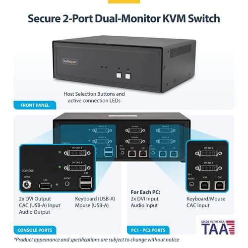 StarTech.com - KVM / audio / USB switch - secure - 2 x KVM port(s) - 1 local user - desktop - TAA Compliant — view 5